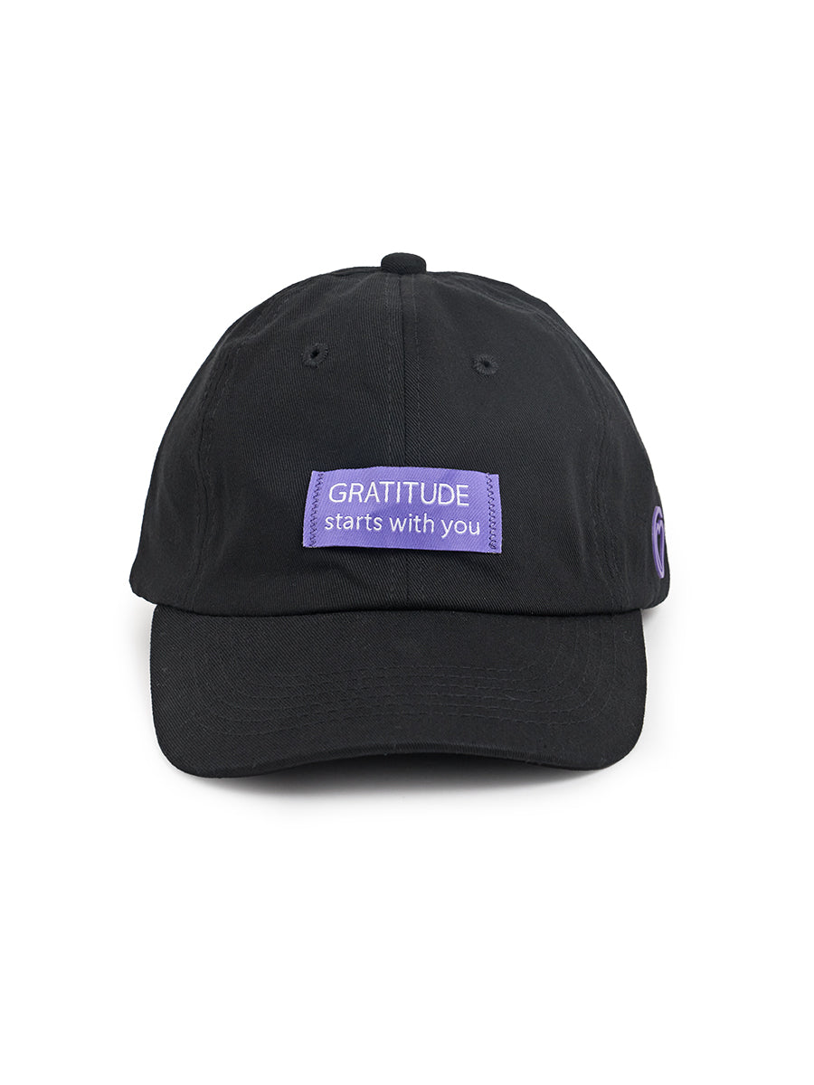 Gratitude Starts with You Black Hat with Purple Tag